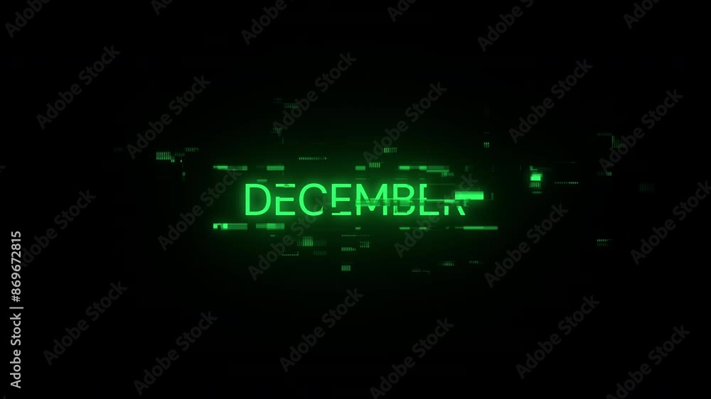 Poster december text with screen effects of technological failures. spectacular screen glitch with various 