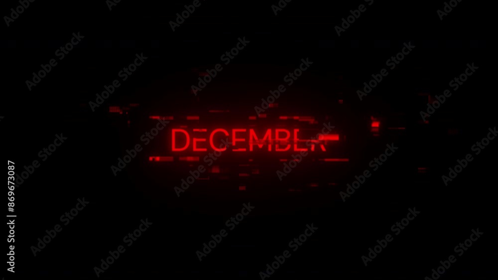 Poster december text with screen effects of technological failures. spectacular screen glitch with various 