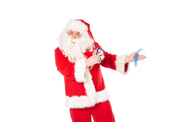 Summer and vacation. Funny Santa Claus with a mask and flippers. White background.