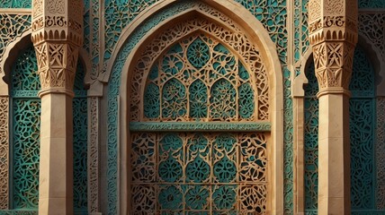 Obraz premium mosque color ornamental patterned stone relief in arabic , islamic