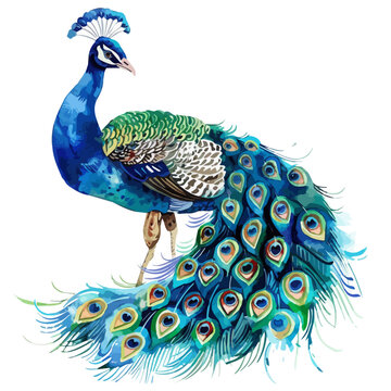 recommend clip art: Watercolor painting vector of a Peacock, isolated on a white background, Peacock vector, clipart Illustration, Graphic logo, drawing design art, clipart image