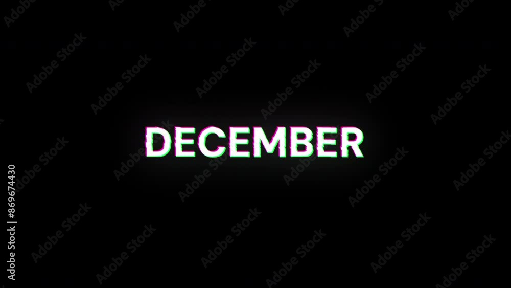 Poster december text with screen effects of technological failures. spectacular screen glitch with various 