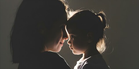 The Impact of Postpartum Depression on the Mother-Child Relationship portrayed through Shadows and Darkness. Concept Postpartum Depression, Mother-Child Relationship, Shadows, Darkness
