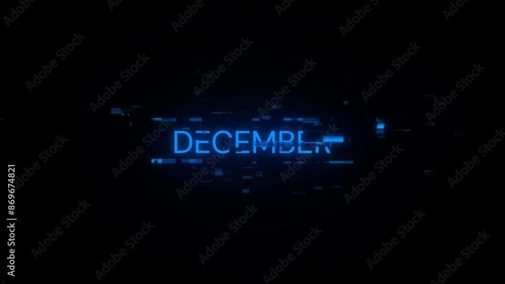 Poster december text with screen effects of technological failures. spectacular screen glitch with various 
