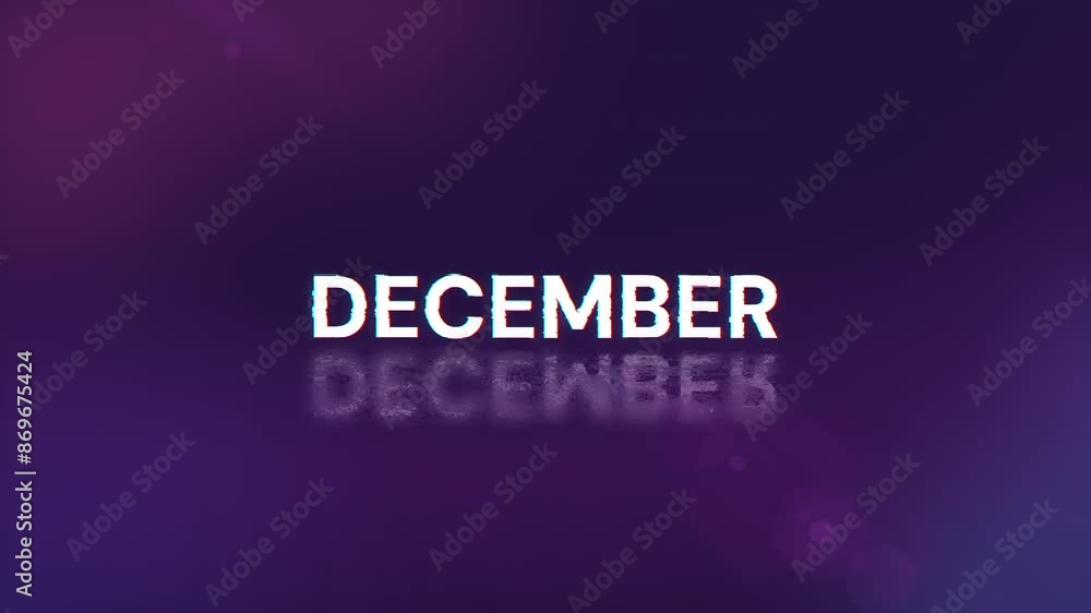 Poster december text with screen effects of technological failures. spectacular screen glitch with various 