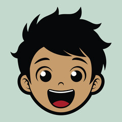 A Boy Happy Mode Emoji Style. Sad kids avatars. Cute children smiling, boy girl in rounds vector set. Illustration girl and boy avatar, happy kids, child happiness. Boy Face Vector illustration.