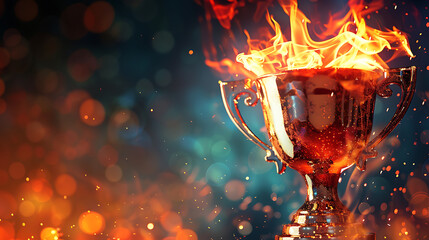 Fiery Winner Trophy with Blurred Background