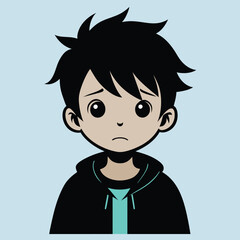 A Boy Happy Mode Emoji Style. Sad kids avatars. Cute children smiling, boy girl in rounds vector set. Illustration girl and boy avatar, happy kids, child happiness. Boy Face Vector illustration.