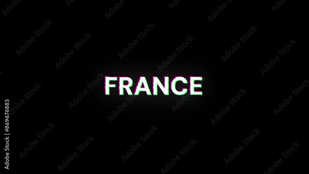 Poster france text with screen effects of technological failures. spectacular screen glitch with various ki