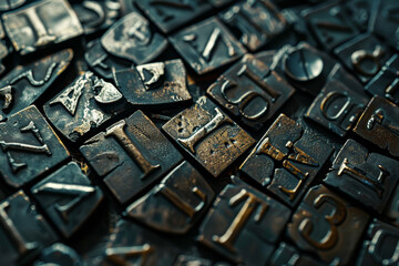 The image is a close up of a collection of old metal letters