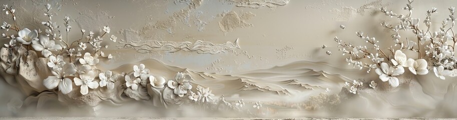 3d white flower Wallpaper Background golden art for digital printing wallpaper, mural, custom design wallpaper. AI generated illustration