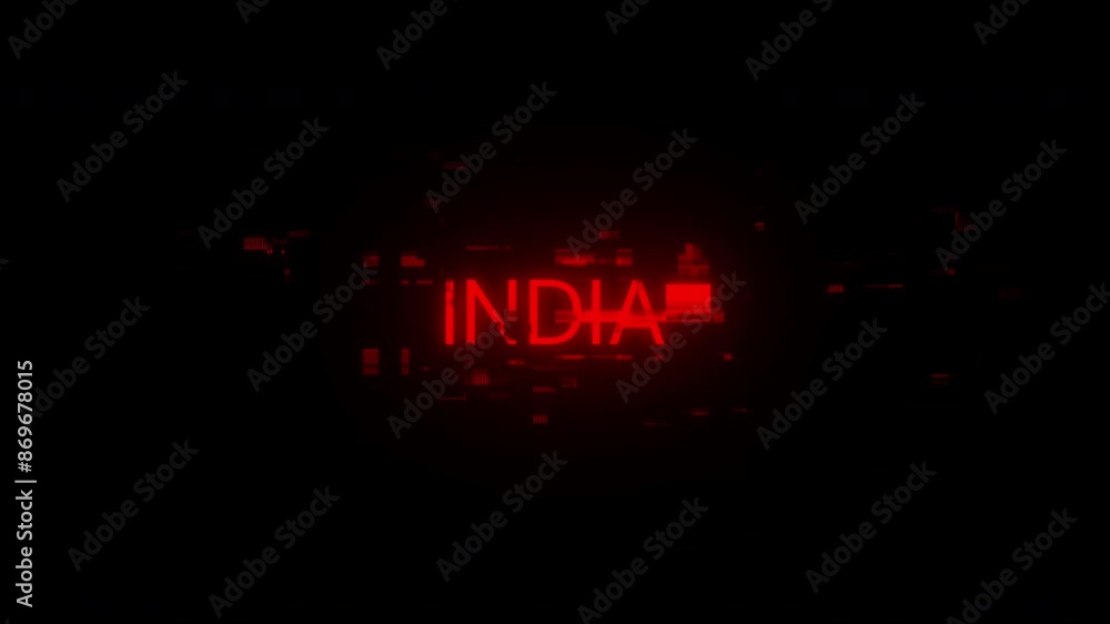 Poster india text with screen effects of technological failures. spectacular screen glitch with various kin