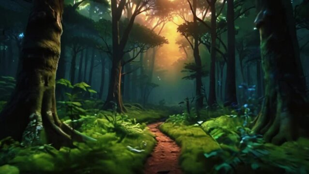 Mesmerizing magical forest fantasy landscape. seamless looping 4k time-lapse animation video background