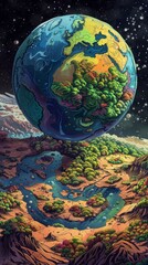 Vibrant Miniature World - Tiny Rivers and Colorful Landscapes in Watercolor Style