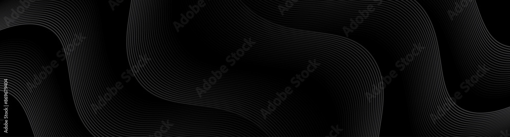 Aufkleber 3d black geometric abstract background overlap layer on dark space with waves lines decoration. mini