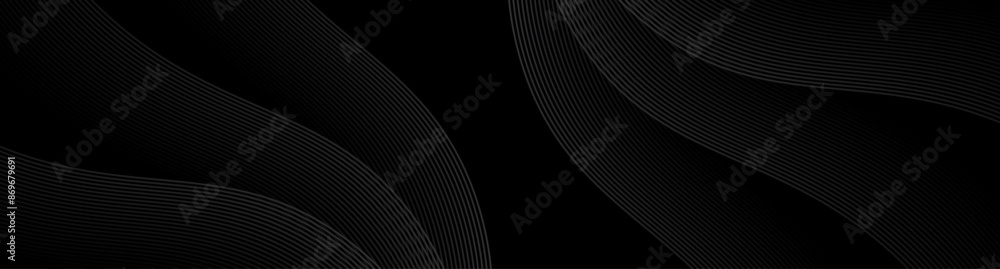 Poster 3d black geometric abstract background overlap layer on dark space with waves lines decoration. mini