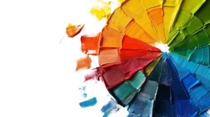 A painting of a rainbow with a brush stroke of red in the middle isolated on a white background