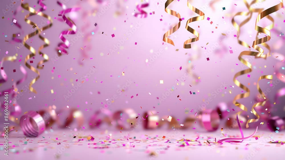 Aufkleber pink and gold streamers are falling from the sky, creating a festive and celebratory atmosphere. the
