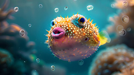 colorful pufferfish underwater. 