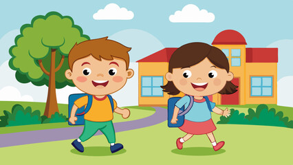 create a vector clipart of a cartoon boy and girl