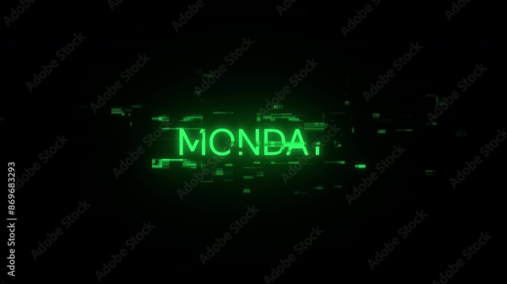 Poster monday text with screen effects of technological failures. spectacular screen glitch with various ki