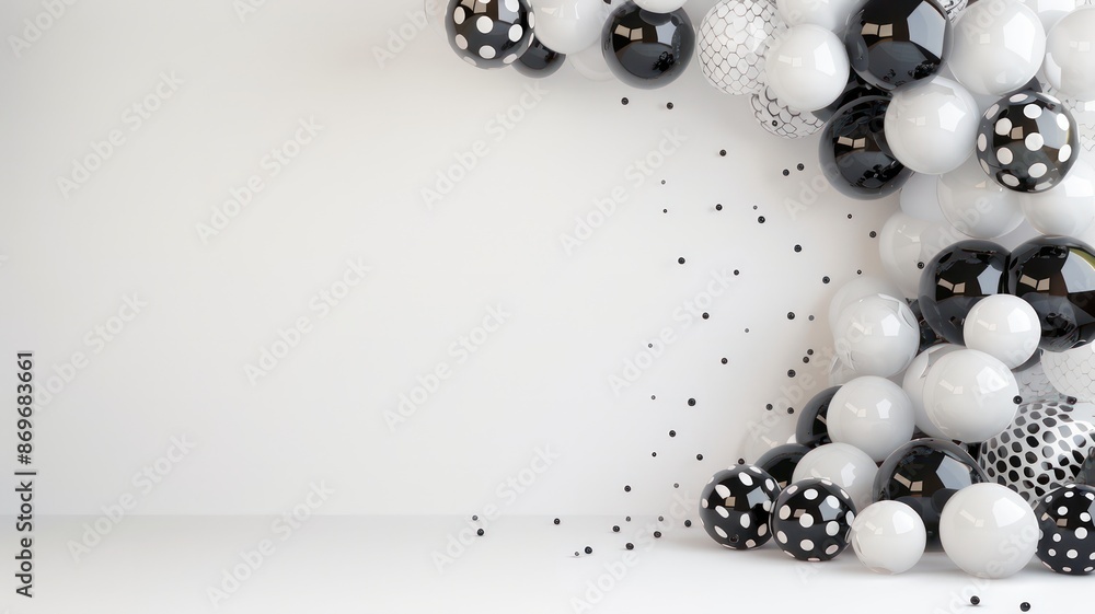 Aufkleber a white background with a bunch of black and white balloons. the balloons are scattered all over the