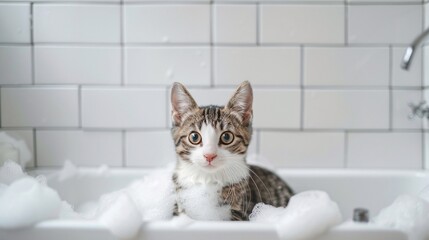 Kitten in a Bathtub with Bubbles