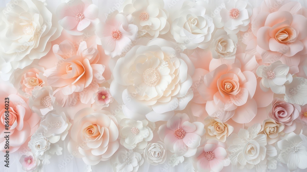 Aufkleber A white background with a large number of flowers in various sizes and shapes. The flowers are arranged in a way that creates a sense of movement and depth. Scene is one of beauty and serenity