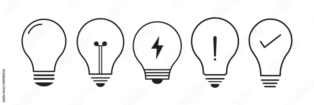 Poster lamp line icon set. idea lamp icon collection. flat style - stock vector.