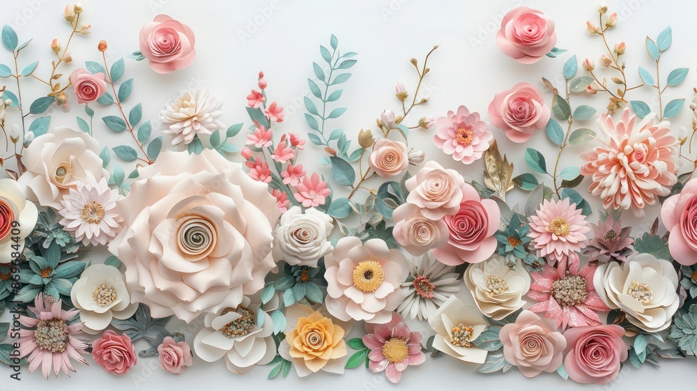 Aufkleber a beautiful bouquet of flowers is displayed in a white background. the flowers are arranged in a way