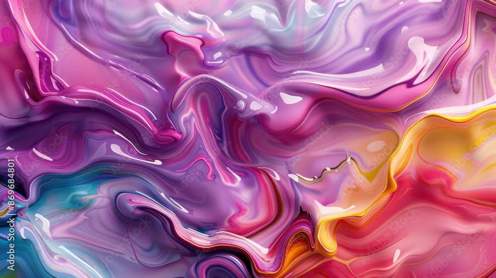 Poster a colorful painting with a purple and yellow swirl. the painting is abstract and has a lot of moveme