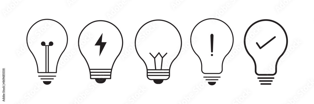 Poster set of light bulb vector icons. black icons lamps or bulb and rays. lightbulb. symbol for idea and s