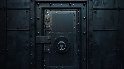 metallic safe door made from solid steel, vault for banking and storage, vintage design, 4k realistic