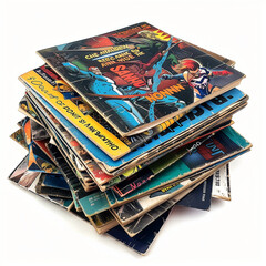 colection of comic books isolated on white background