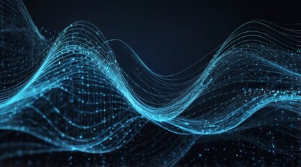 Blue particles wave background Abstract dynamic mesh