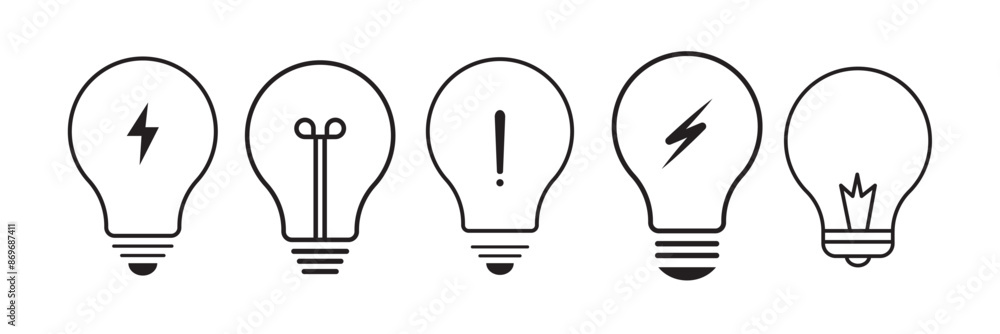 Poster lamp line icon set. idea lamp icon collection. flat style - stock vector.