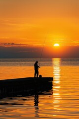 Fototapeta premium Silhouette of fishermat sunset