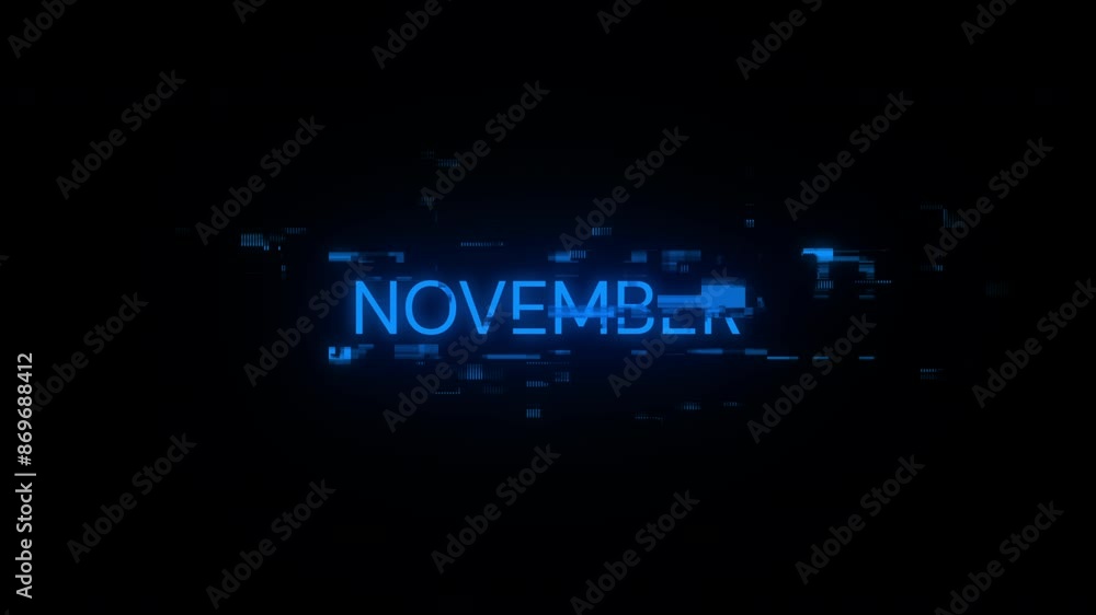 Poster november text with screen effects of technological failures. spectacular screen glitch with various 