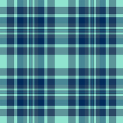 Grunge pattern vector textile, volume tartan plaid fabric. Deep check background seamless texture in cyan and blue colors.