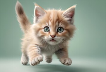 Fototapeta premium cute beautiful kitten jumping, isolated on green background