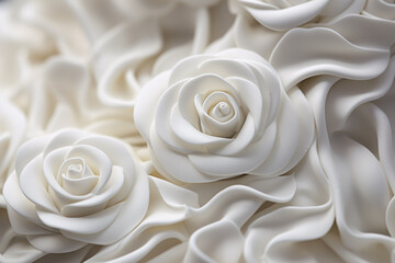 Close up of white rose flower sugar icing on wedding cake