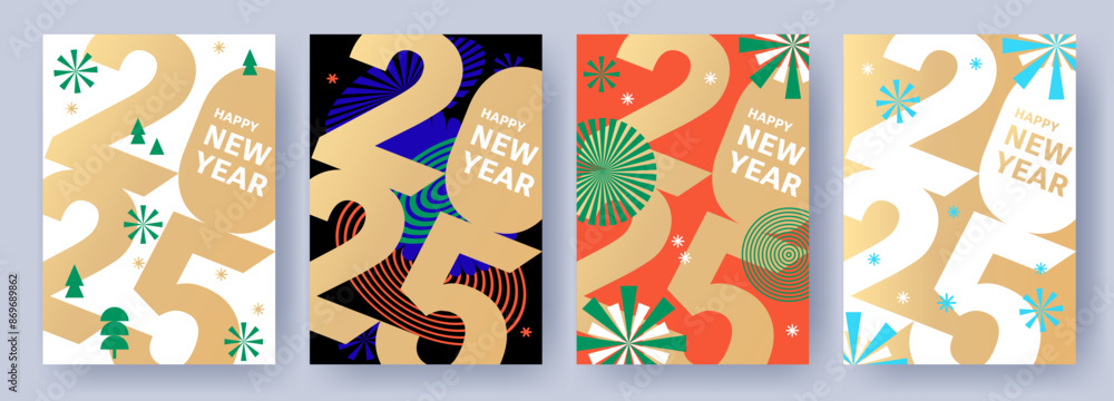 Wall mural creative concept of 2025 happy new year posters set. design templates with typography logo 2025 for 