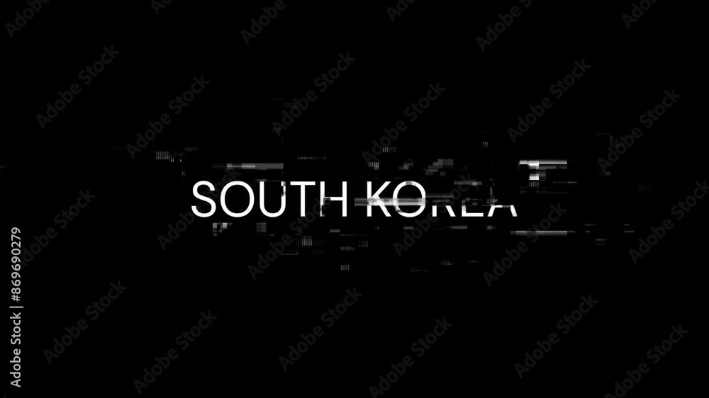 Poster south korea text with screen effects of technological failures. spectacular screen glitch with vario
