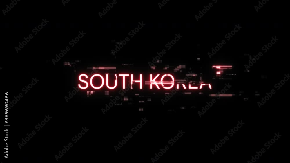 Poster south korea text with screen effects of technological failures. spectacular screen glitch with vario