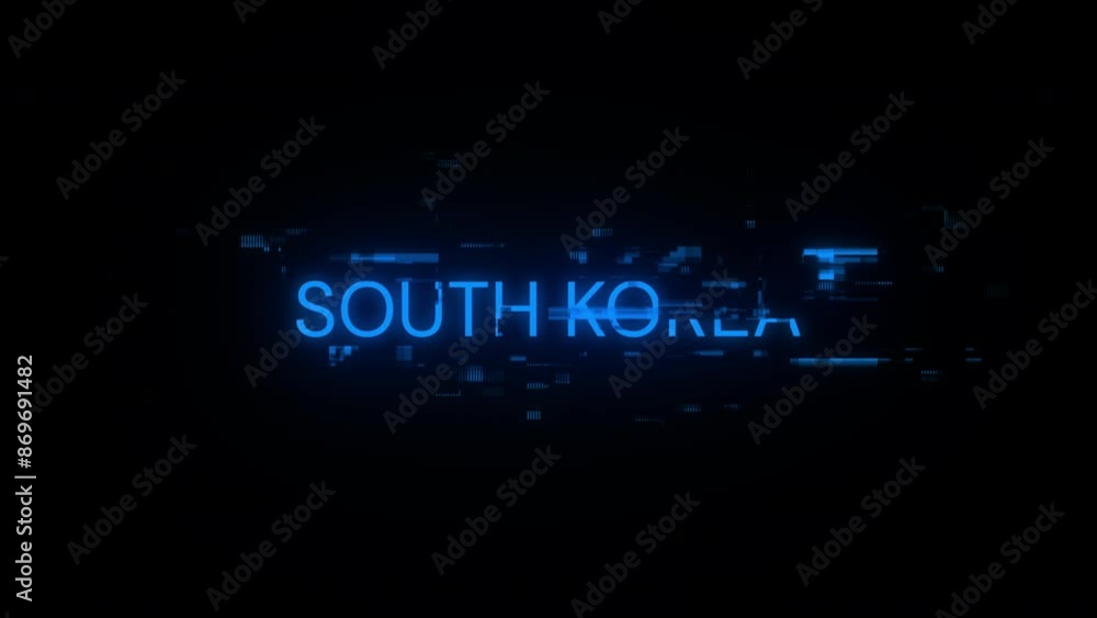 Poster south korea text with screen effects of technological failures. spectacular screen glitch with vario