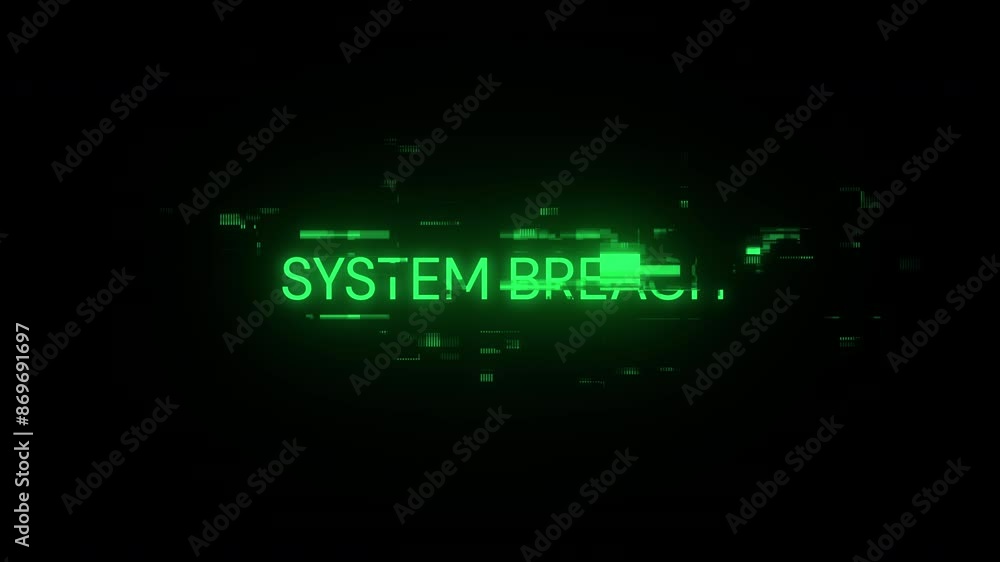 Poster system breach text with screen effects of technological failures. spectacular screen glitch with var