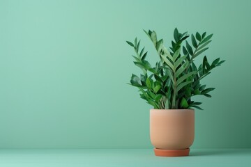 Modern Indoor Plant Decor Featuring a Lush ZZ Plant in a Terra Cotta Pot