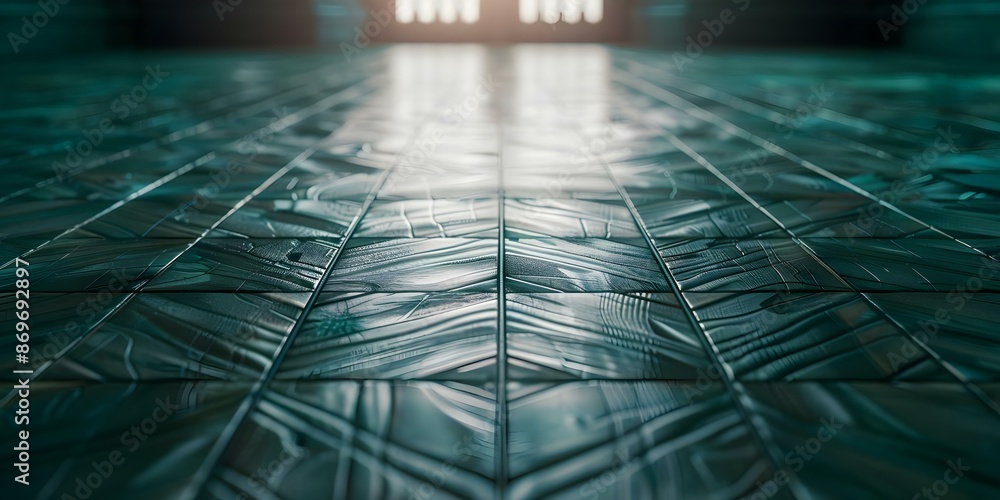 Poster creating a cozy and inviting atmosphere with wooden textured floor and green patterns. concept woode