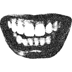 Angry mouth with halftone stipple effect, for grunge punk y2k collage design. Vector illustration in stipple halftone brutalist retro design for vintage banner