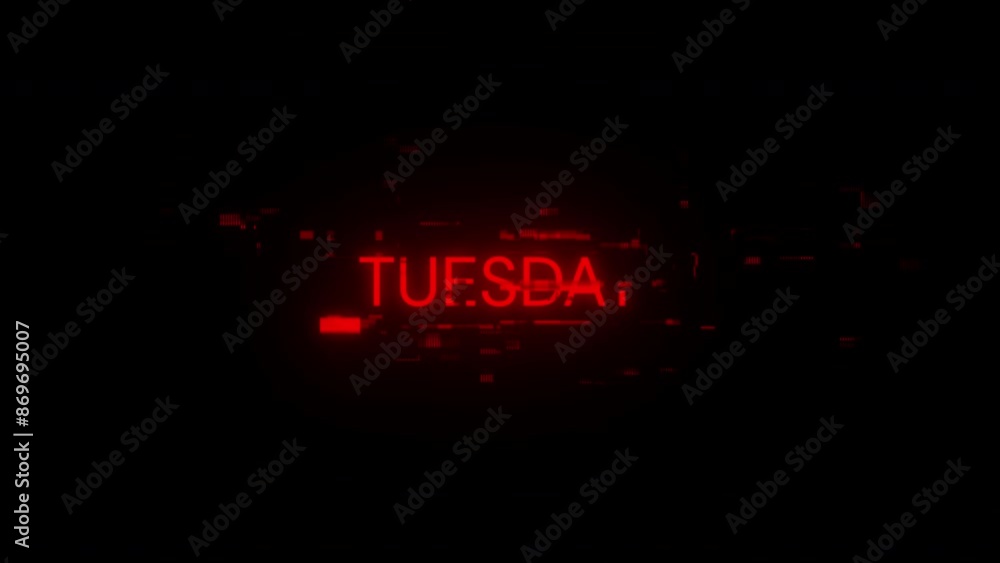 Poster tuesday text with screen effects of technological failures. spectacular screen glitch with various k